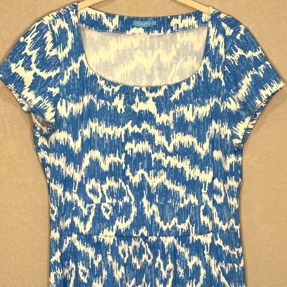 J McLaughlin Dress Size Medium Blue White Catalina Cloth - Picture 3 of 7